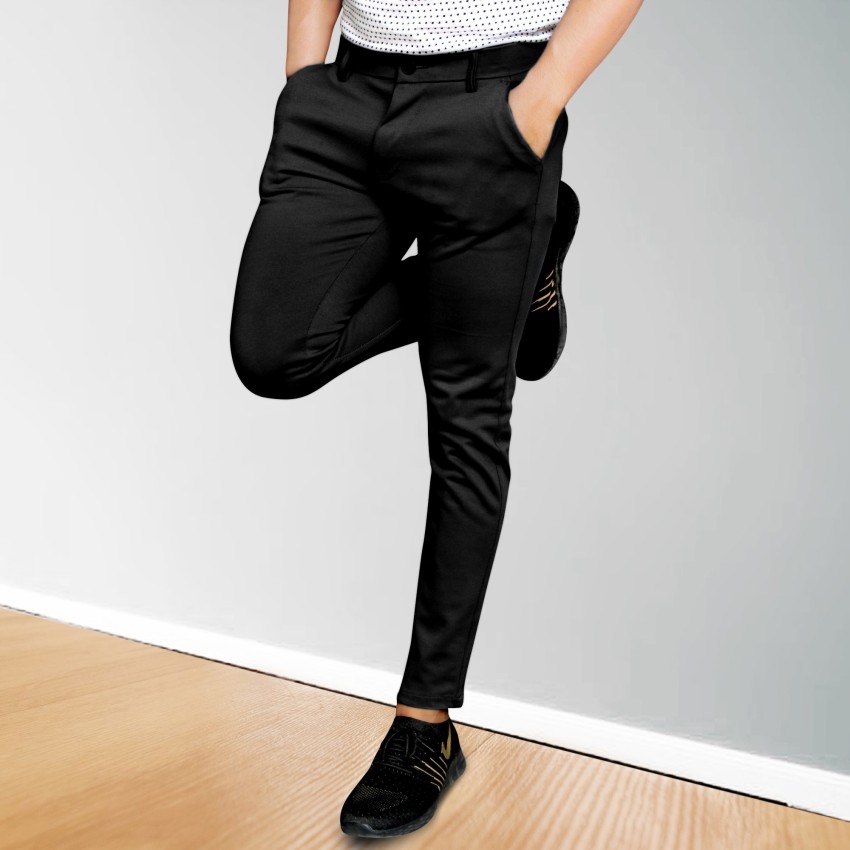 Buy Ether Men Black Super Slim Fit Solid Four Way Stretch Casual Trousers  Trousers  for Men 7021650  Myntra