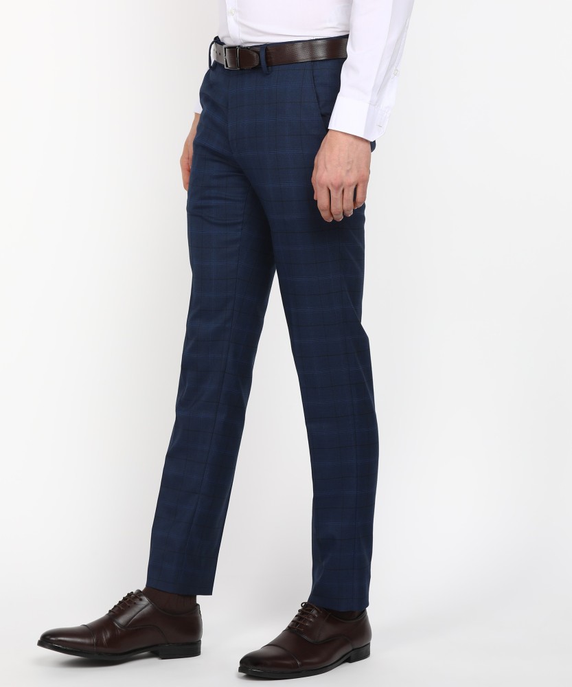 Buy Peter England Navy Skinny Fit Flat Front Trousers for Mens Online   Tata CLiQ