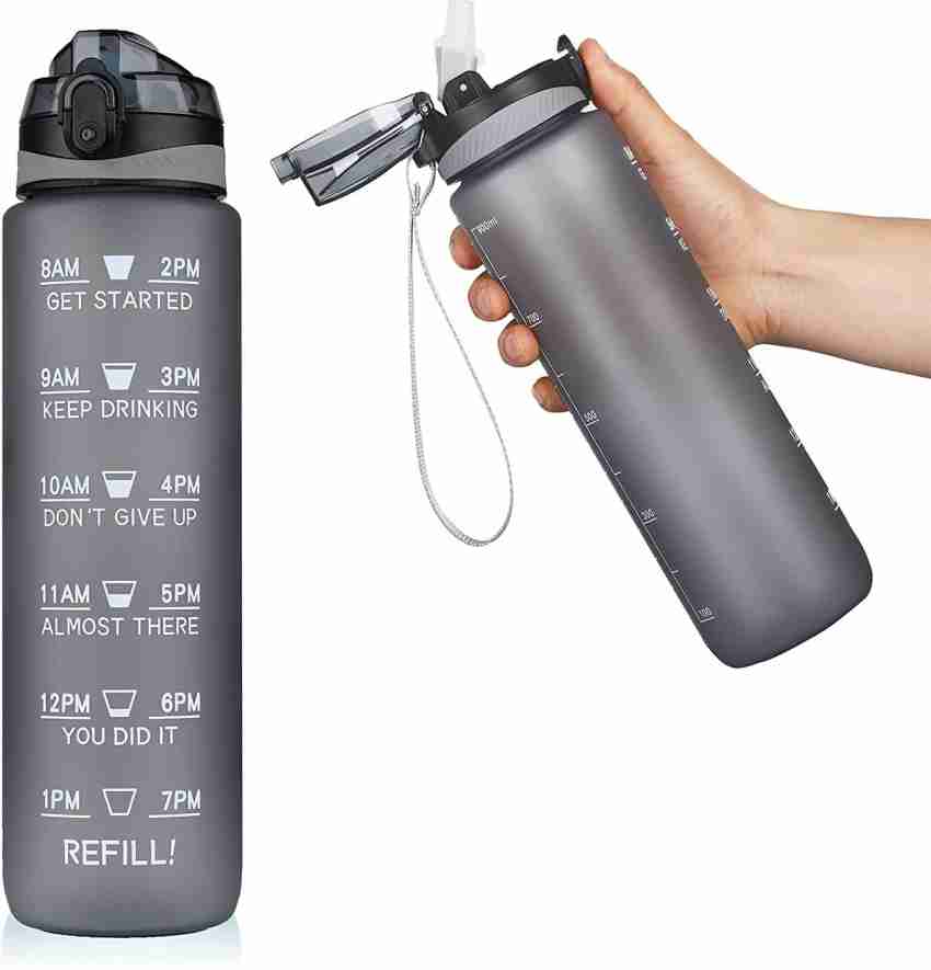 Motivational Sipper water bottle with time markings in Black