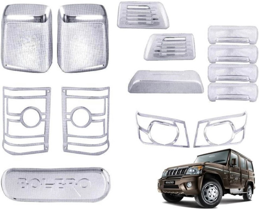 paxauto Exterior Chrome Combo Kit Compatible with Bolero 2011 2015 Set of 16Pcs Chrome MAHINDRA Bolero Side Garnish