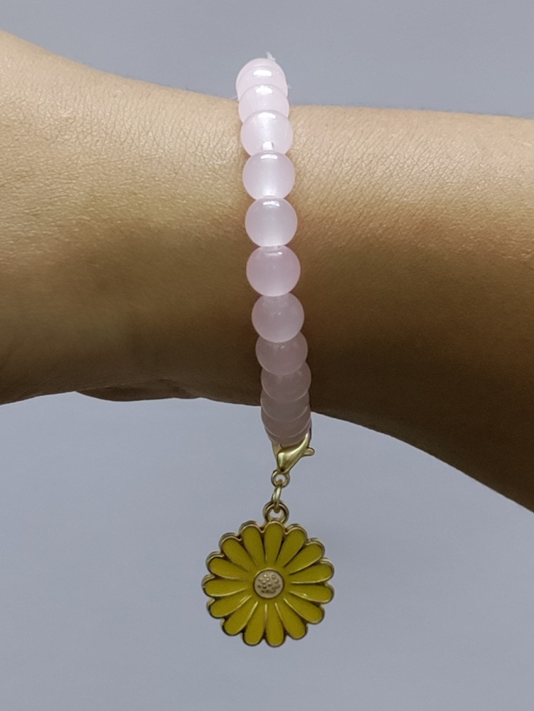 Women's Charm Bracelet, Pink Flower Pendant Bracelet, Crystal