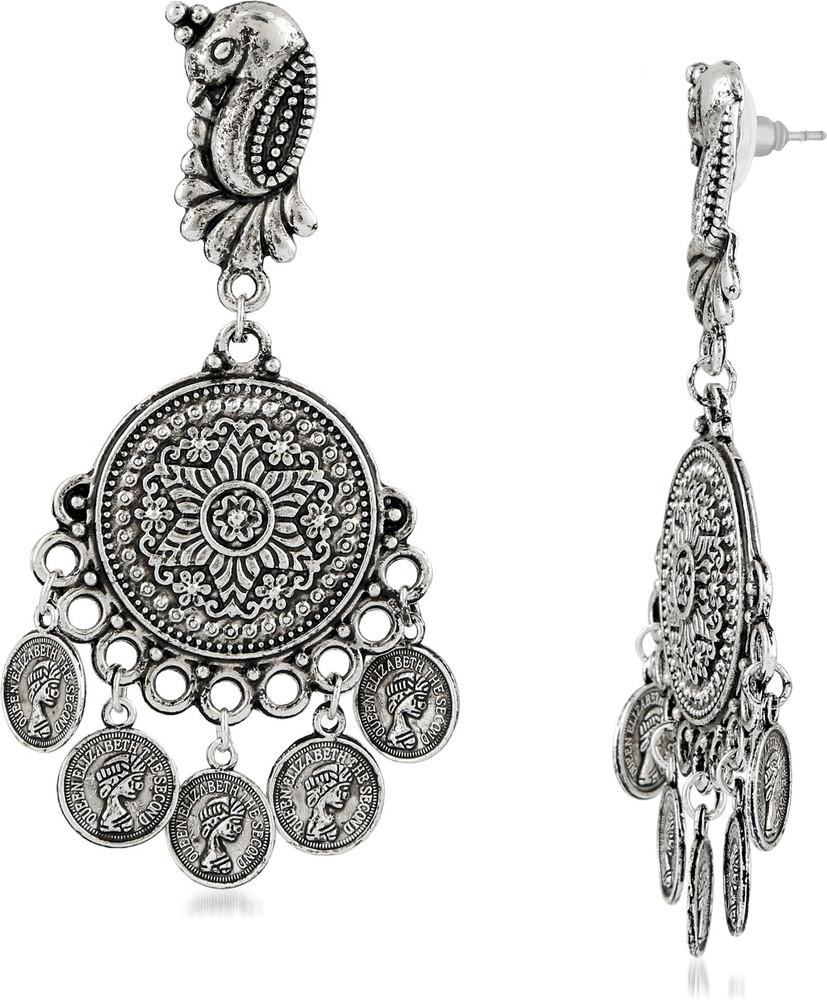 Brass Silver Oxidised Earrings for Women and Girls