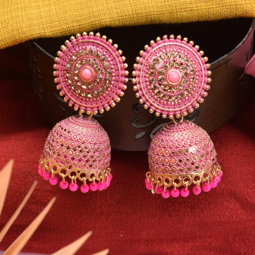 Pink colour earrings on sale online