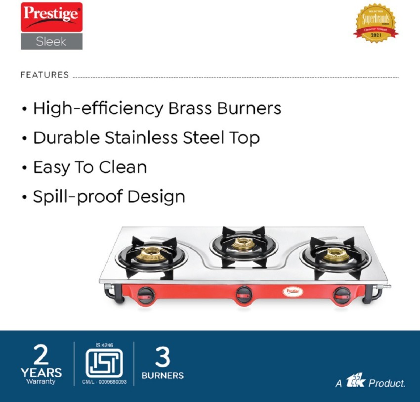 prestige sleek gas stove 3 burner