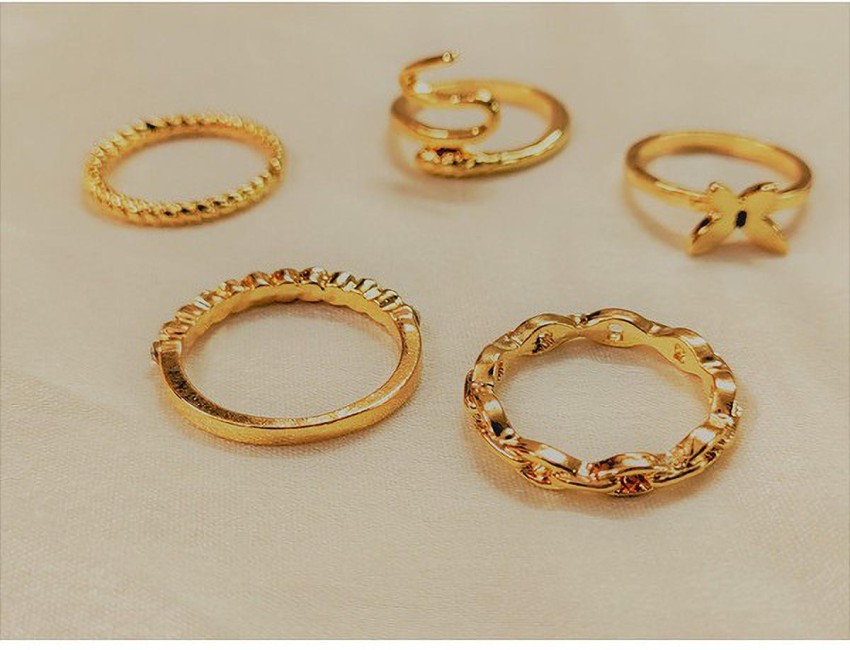 Vembley Gold Plated 5 Piece Butterfly Snake Studd Chain Ring Set For Women  and Girls Alloy Gold Plated Ring Set Price in India - Buy Vembley Gold  Plated 5 Piece Butterfly Snake