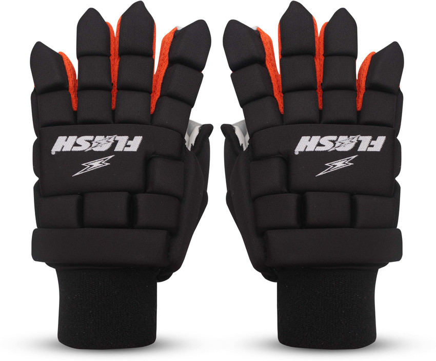 Black and store orange hockey gloves