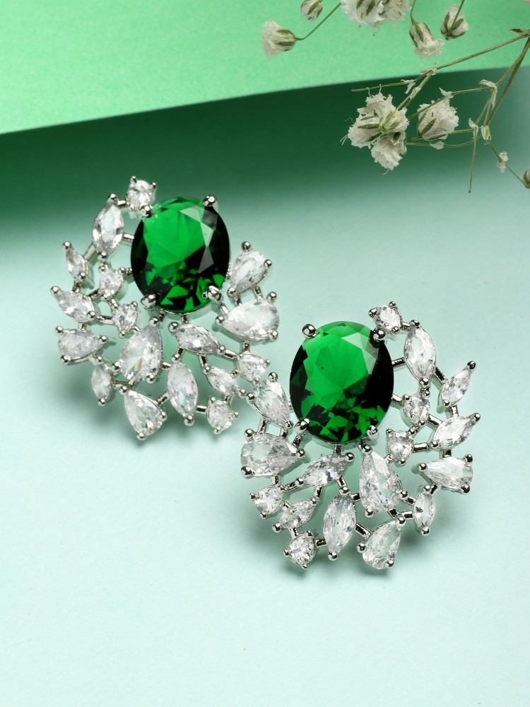 Green American Diamond Drop Earrings  Priyaasi