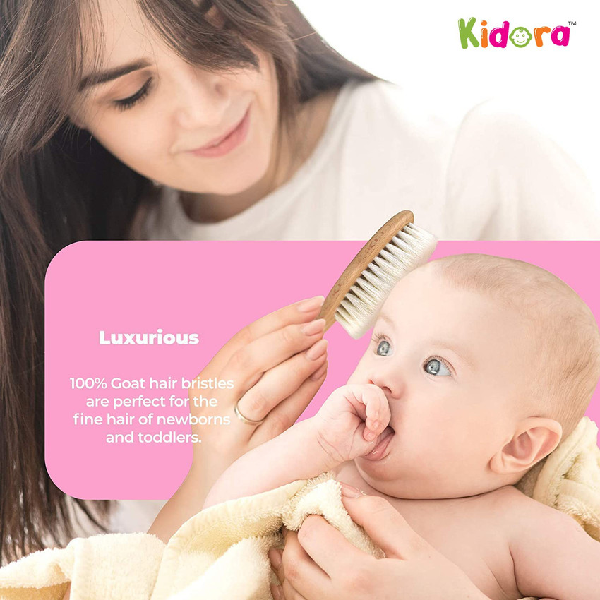 Kidora Wooden Baby Hair Brush for Newborns Toddlers Natural