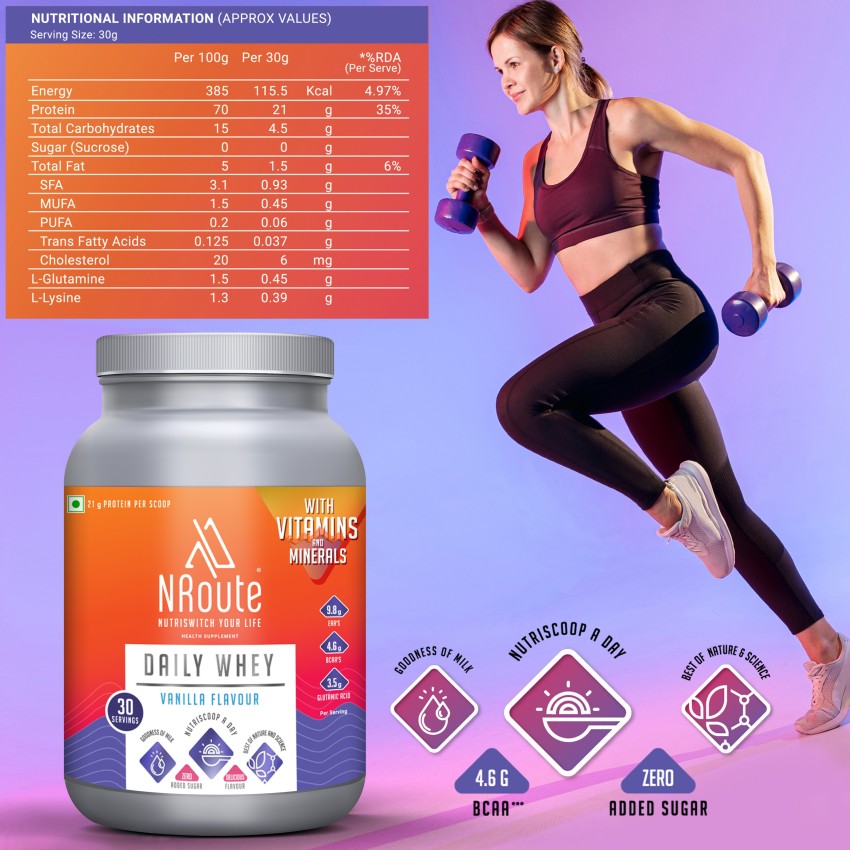 NRoute Daily Whey Protein Powder, 21g of Protein per 30g serve Protein Whey  Concentrate Whey Protein Price in India - Buy NRoute Daily Whey Protein  Powder