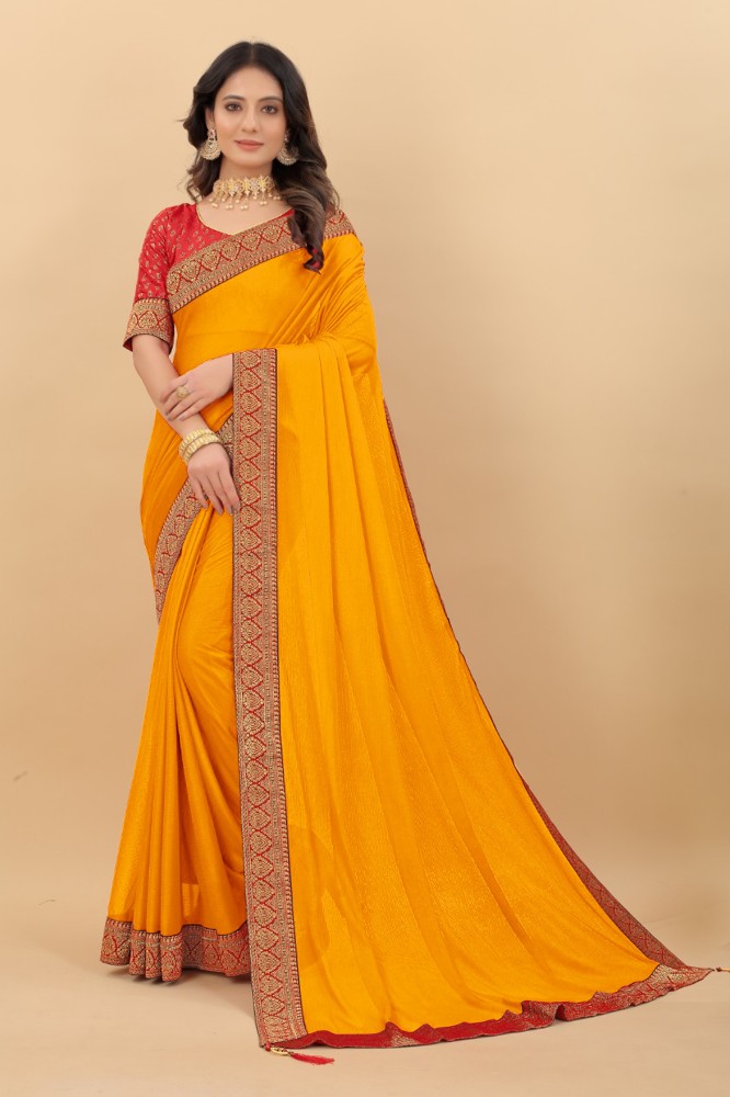 Buy Pramila Fashion Embellished Bollywood Lycra Blend Yellow Sarees Online  @ Best Price In India