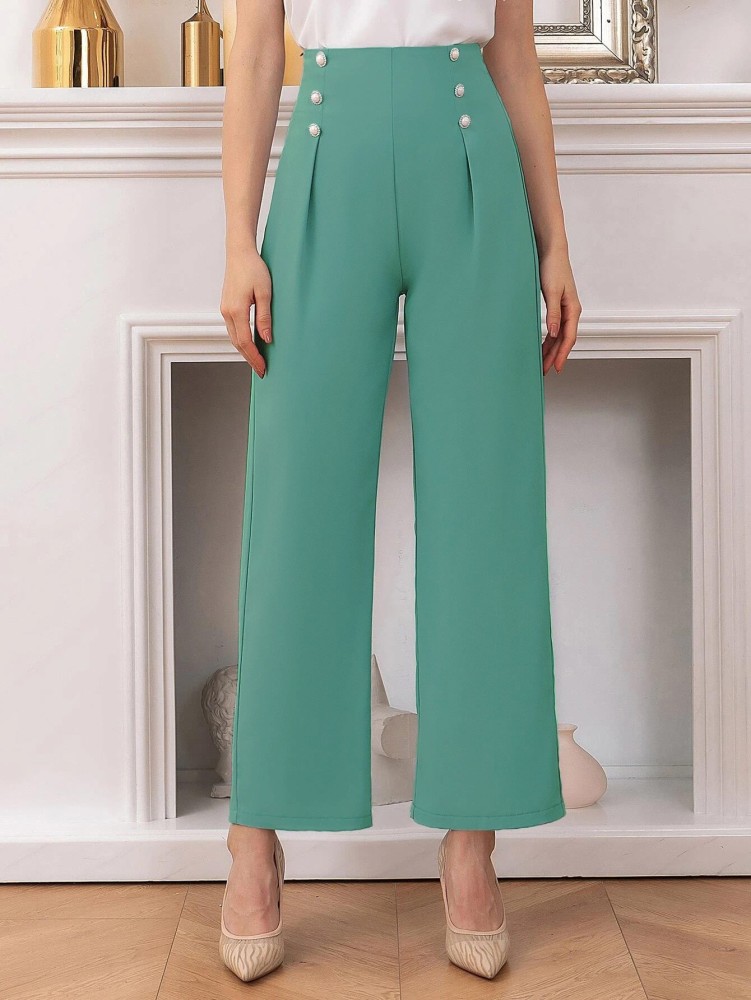 Buy Kotty Women Regular Fit Viscose Rayon Solid Trousers Green online