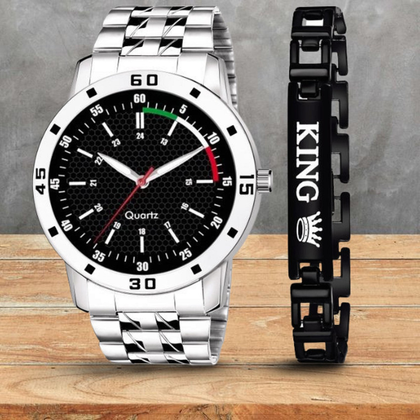Praizy Times Stainless Steel Big Dial Watch Party Wear Steel Black
