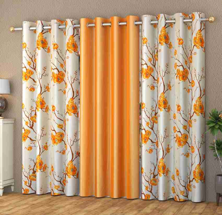 Cotton Orange Floral 7ft Door Curtains Pack Of 2 – Airwill
