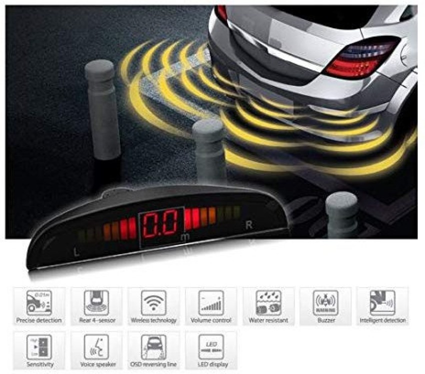 Buy Miwings Car Reverse Parking Sensor Auto Radar System Distance Detection  With Led Display And 4 Sensors, Ultrasonic Buzzer Warning, Universal For  All Car Silver Sensor Online At Price ₹669