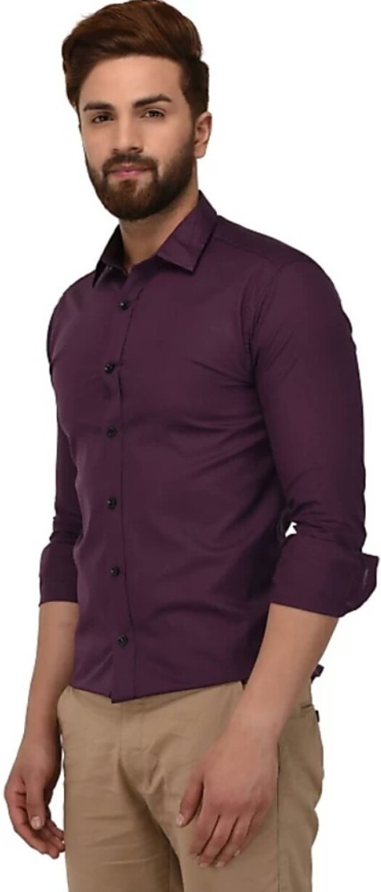 Comfy Ravishing Men Shirts Purple Chine Collar/mandarin, 54% OFF