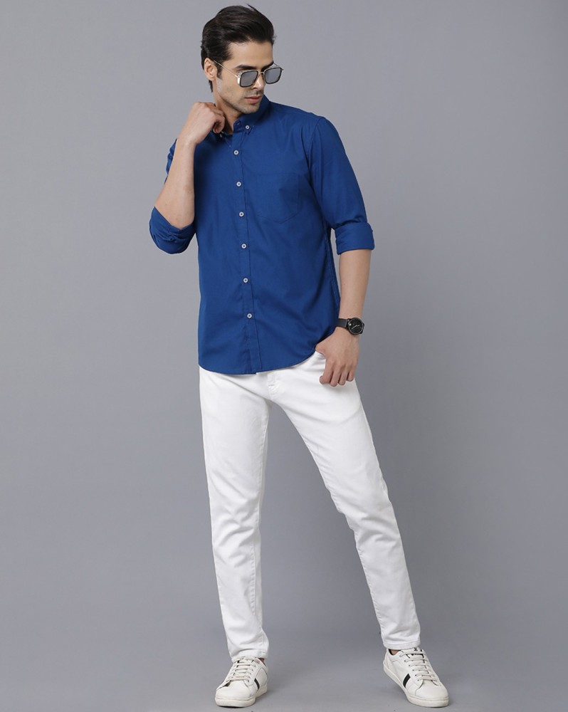 Mens Slim Fit Cotton Blend Cut Pocket Blue Striped Shirt Regular And Party  Wear Stylish Shirt