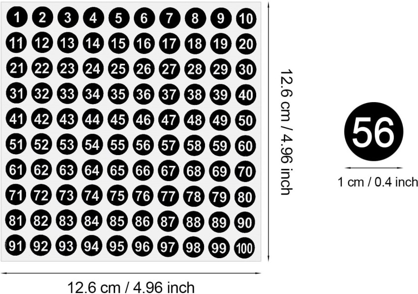 Number Stickers, 1-100 Round Number Labels Sticker Black on Yellow, 50  Sheets