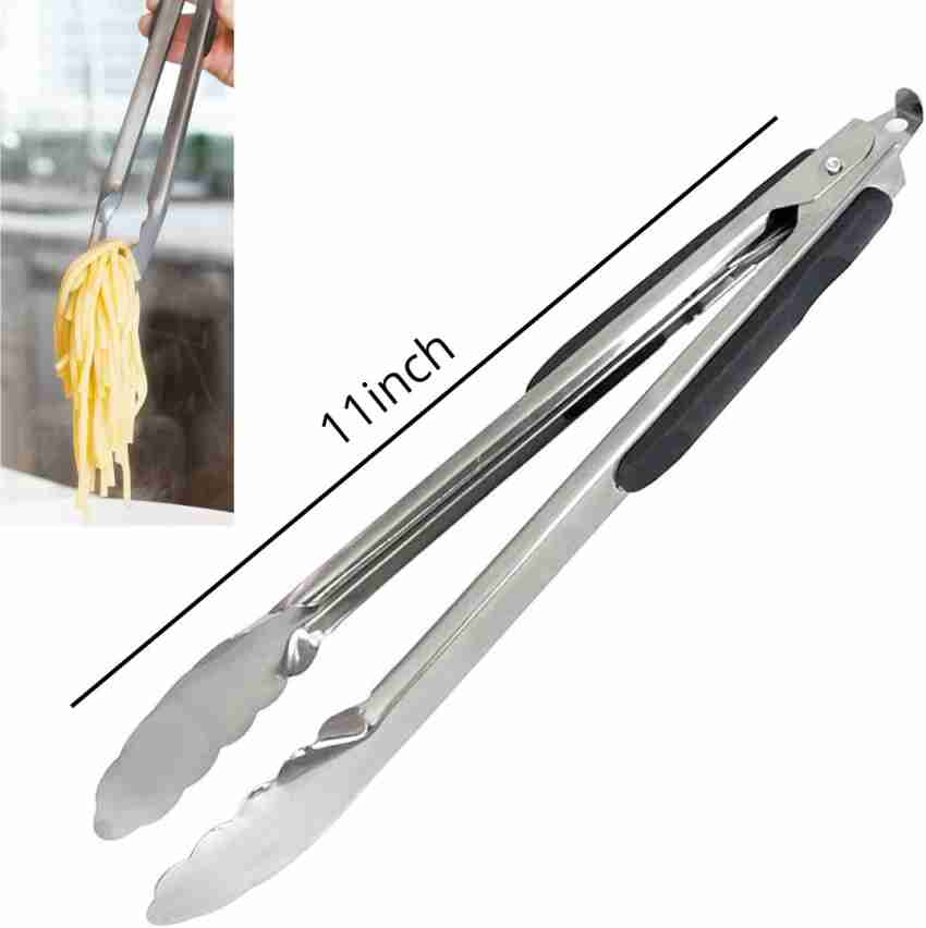 Silicone Grip Utility Tongs with Lock Clip, Stainless Steel