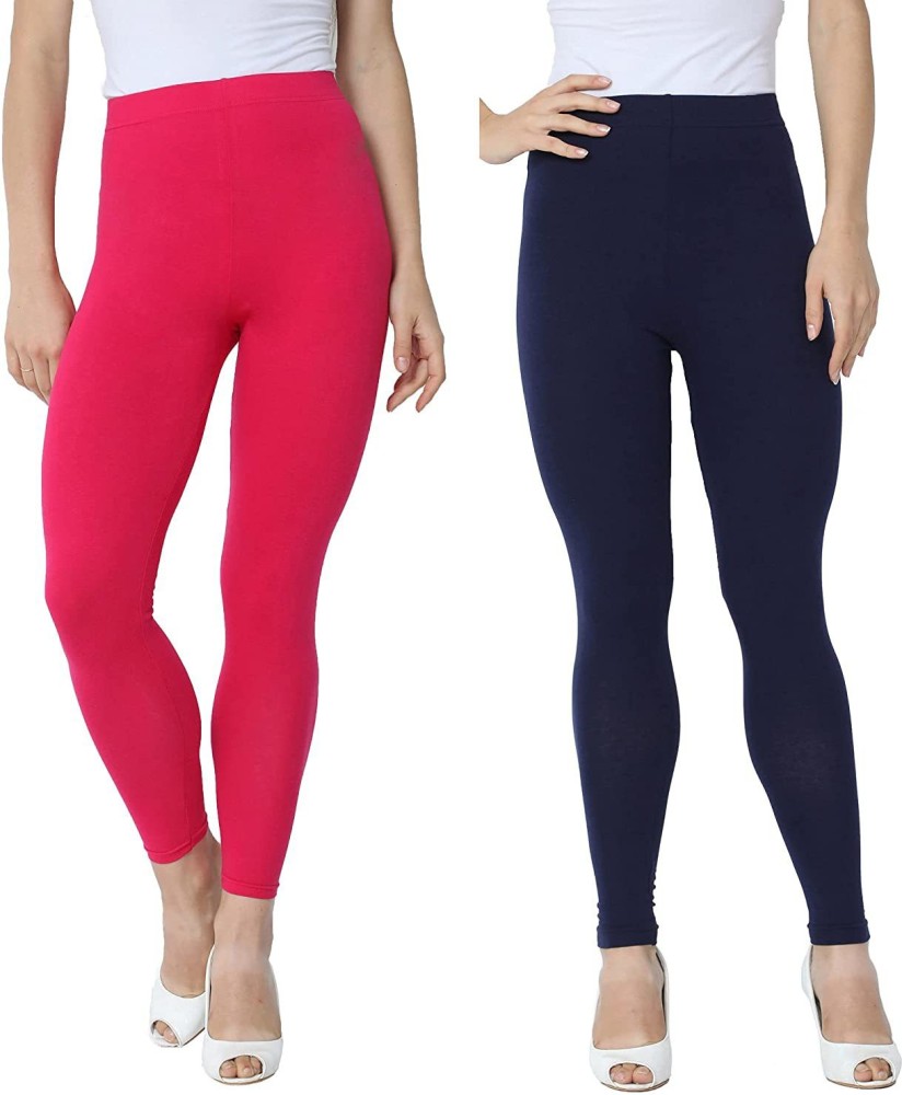 Buy online Blue Solid Cotton Legging from Capris & Leggings for