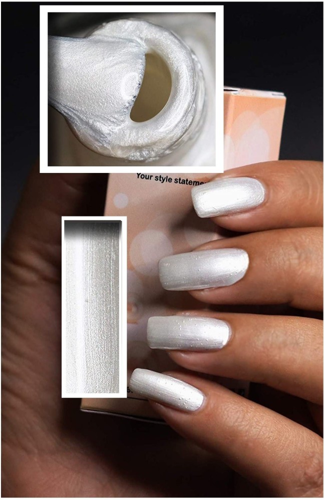 Classy White Pearl Iridescent Gel Nails | Fine Polish