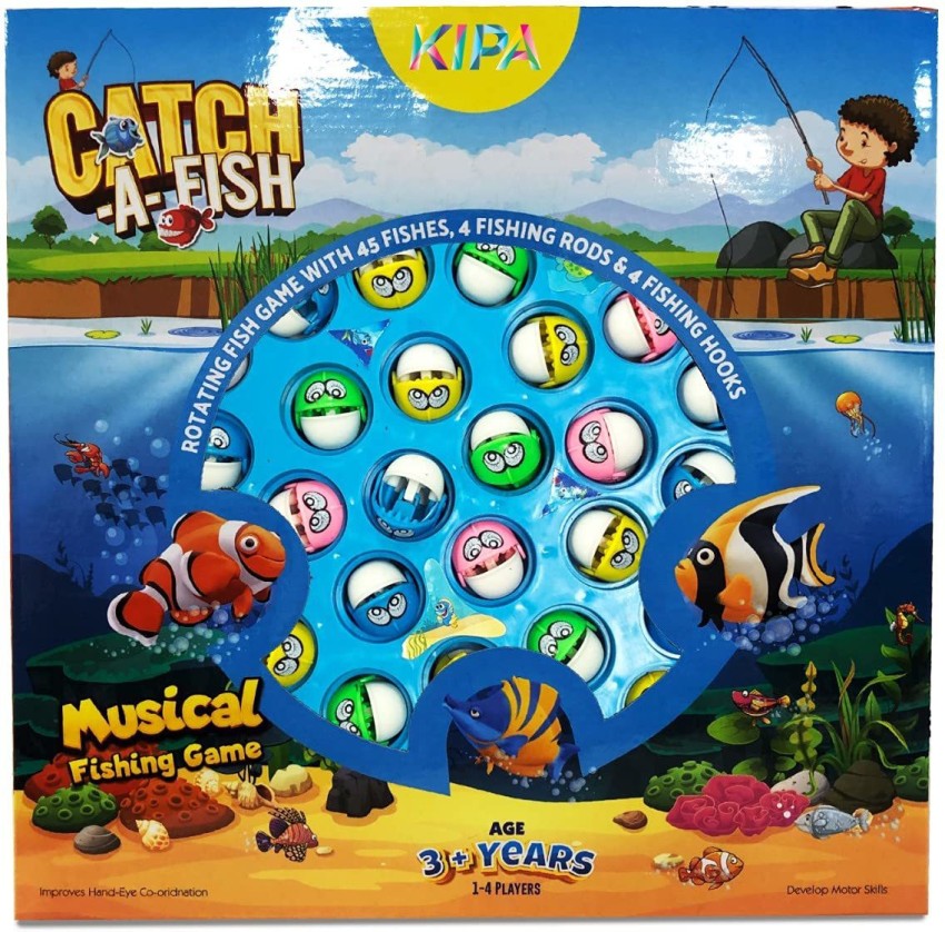 Braintastic Big Round Pond Fish Catching Game with Music 45 Fishes 4  Catching Pods for Kids Party & Fun Games Board Game - Big Round Pond Fish  Catching Game with Music 45