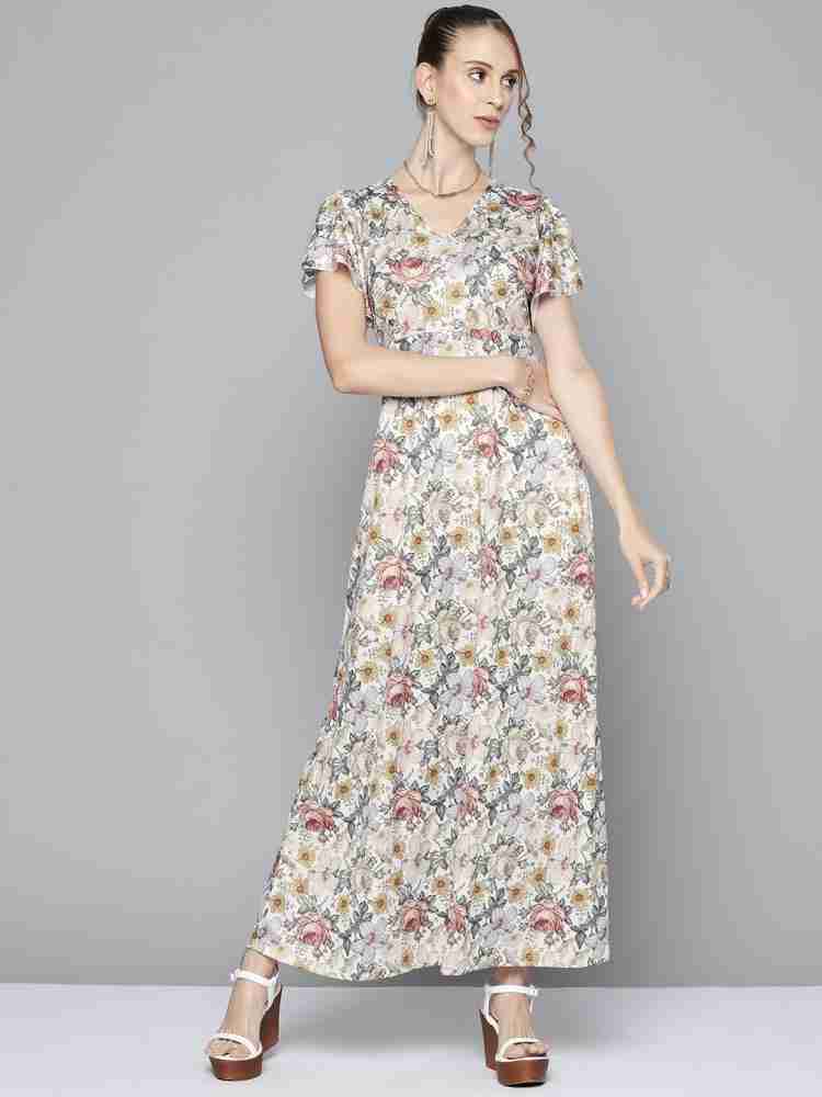 SASSAFRAS Black & Pink Floral Waist Cut-Out Maxi Dress