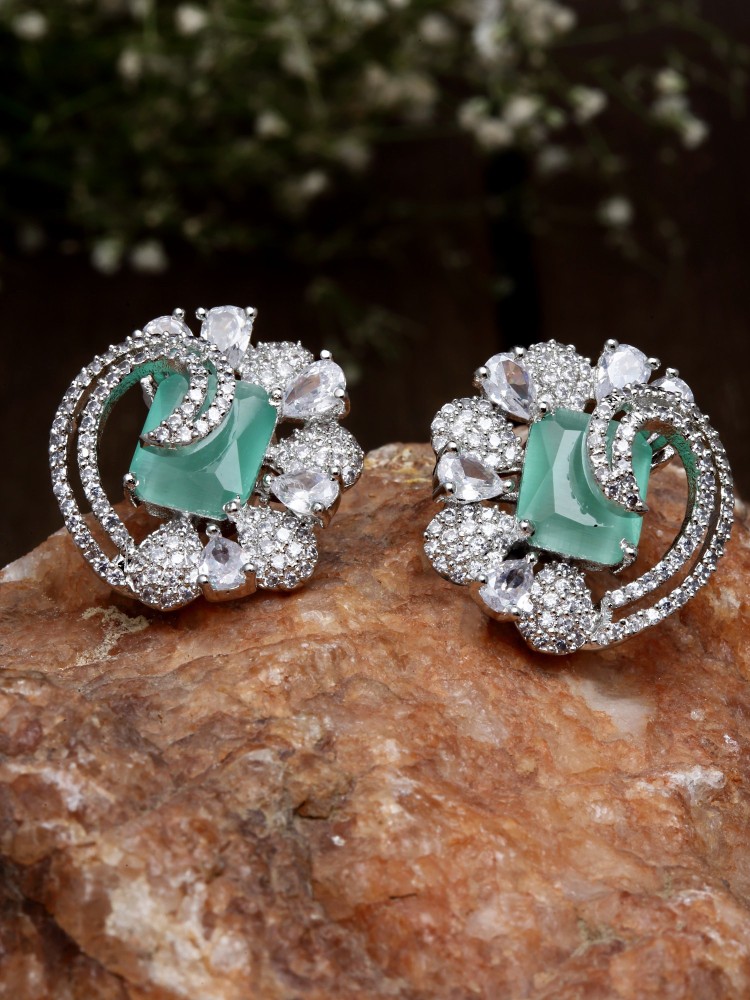 Buy ZENEME SilverPlated Brass American Diamond Studded Lime Green  Chandbali Long Earrings for Women  Girls Online at Best Prices in India   JioMart