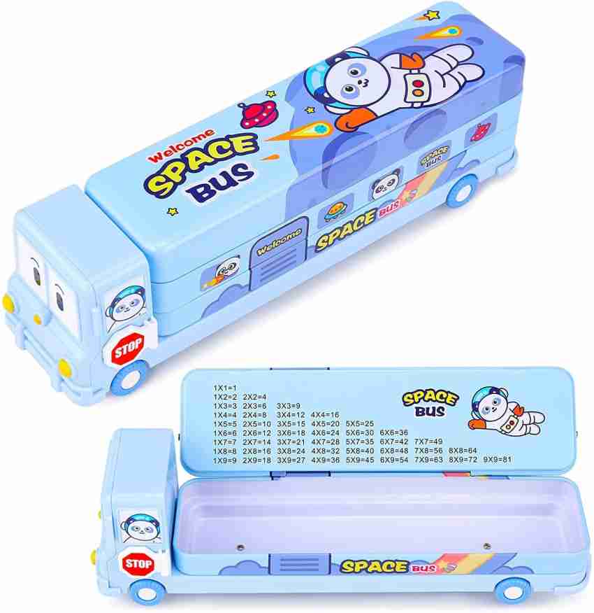 School Bus Pencil Box Boys - Compass Box with Wheel / Stylish School Bus  Geometry Box for Boys / Car Pencil Box Set Bus Toys for Kids 3+ Years /Kids  Geometry Box/