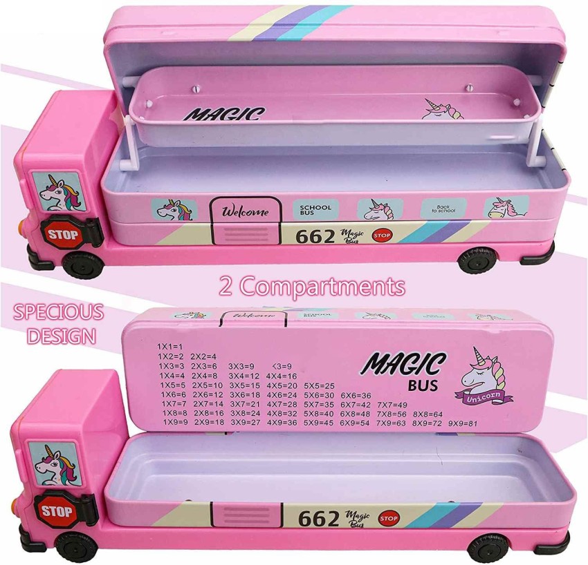 School Bus Pencil Box for Girls - Compass Box for Girls with Wheel /  Stylish School Bus Geometry Box for Boys / Car Pencil Box Set Bus Toys for  Kids 3+ Years /