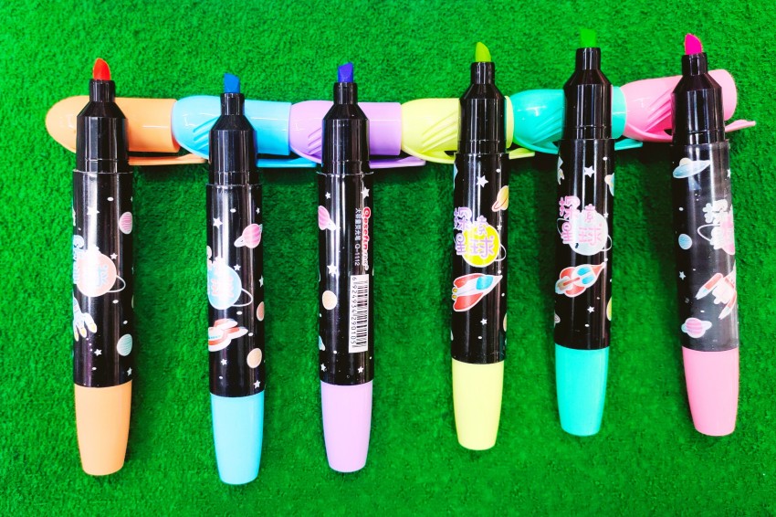 Highlighters Marker Pens Stationery Cute Space Theme Bottle Shaped
