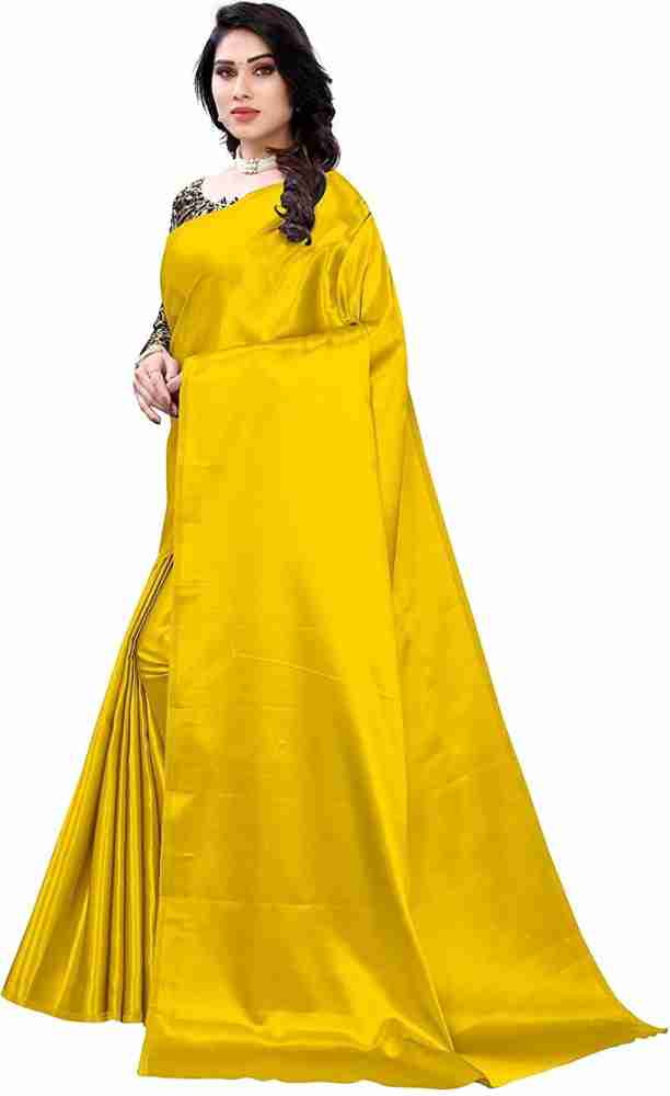 Buy Saadhvi Women's Yellow Crepe Plain saree / saree for women / sarees /  sarees latest / sari With Blouse Online at Best Prices in India - JioMart.