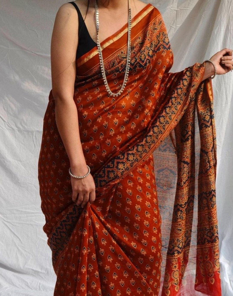 Buy sheladiya Printed Chanderi Cotton Silk Red Sarees Online @ Best Price  In India