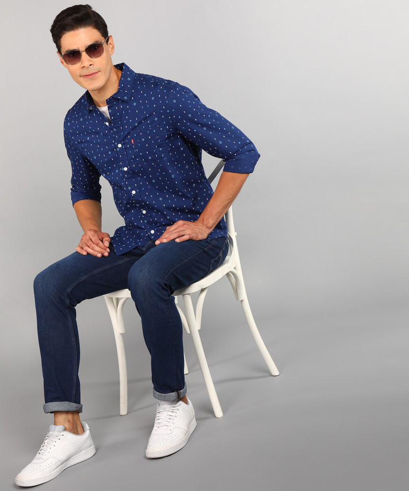 Blue printed shirt combination hot sale