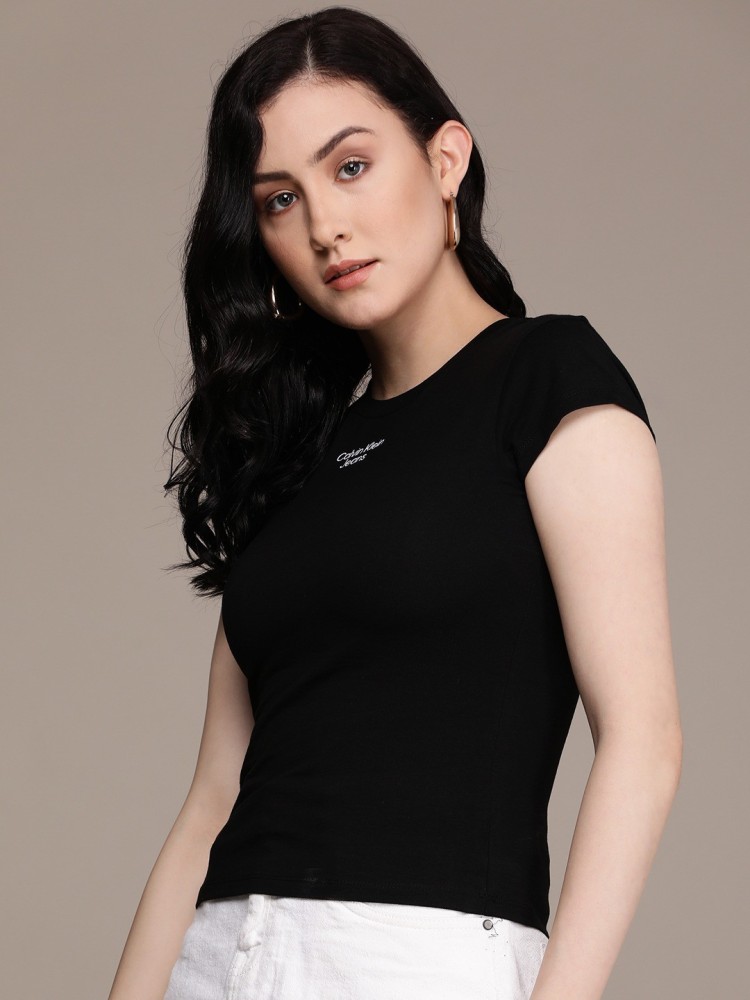 Calvin Klein Jeans Printed Women Round Neck Black T-Shirt - Buy