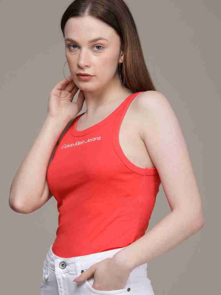 Calvin Klein Jeans Printed Women Round Neck Red T-Shirt - Buy Calvin Klein  Jeans Printed Women Round Neck Red T-Shirt Online at Best Prices in India