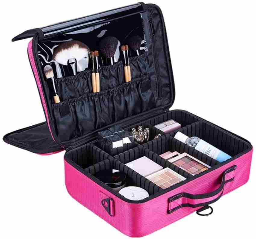 AweStuffs Professional Travel Makeup Bag Cosmetic Case with Adjustable Compartment  Travel Toiletry Kit Black - Price in India