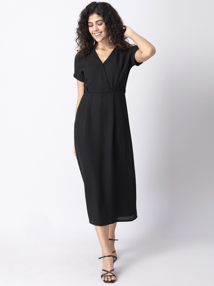 FABALLEY Women A-line Black Dress - Buy FABALLEY Women A-line