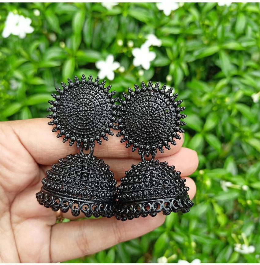 Flipkart Buy Aavashyak Traditional Black Stylish Jhumka Earring for Girl Women PartyWear Wedding Golden Pearl Alloy Metal Glass Jhumki Earring Online at Best Prices in India