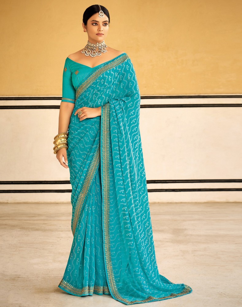 Cyan dual Shade Ready-made Lycra saree with attractive waist belt - Dress  me Royal