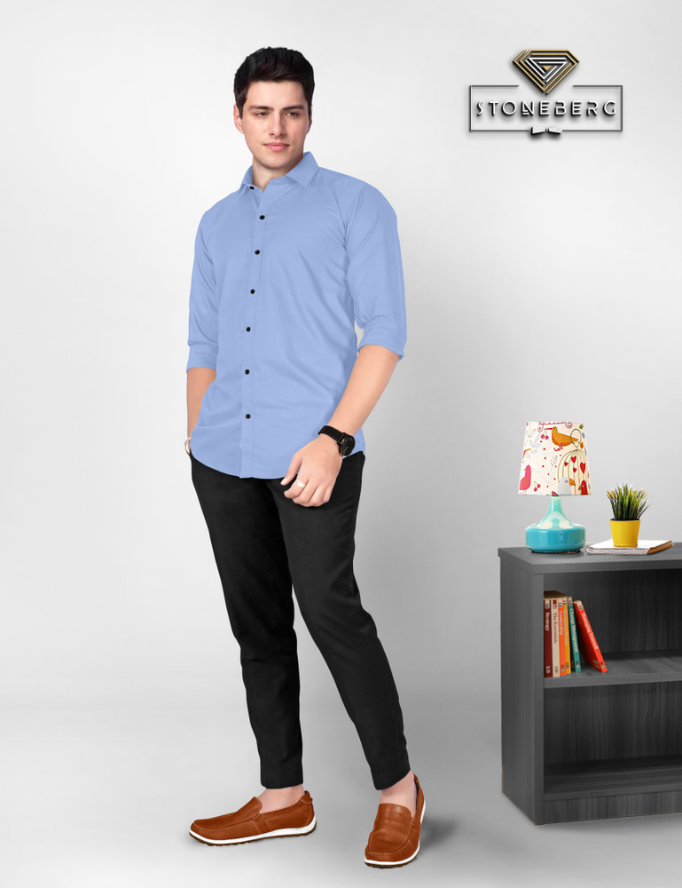 Sky blue sales shirt black jeans