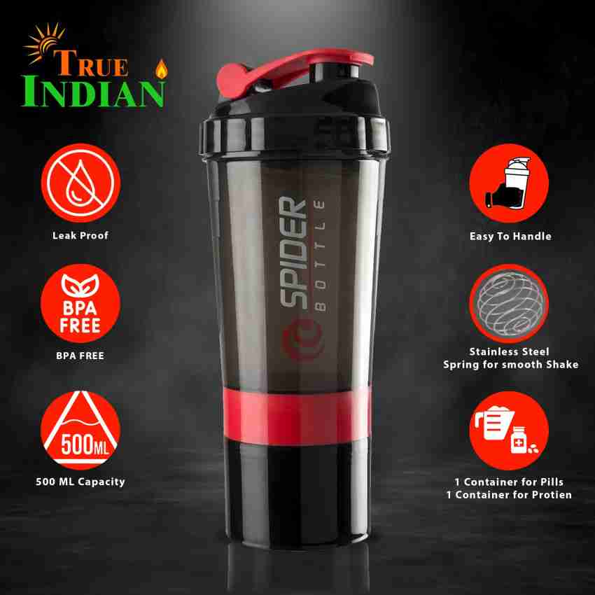 500ML Large-capacity 3 Layers Shaker Protein Powder Mixing Cup Gym Sports  Portable Water Bottle In DARK GRAY