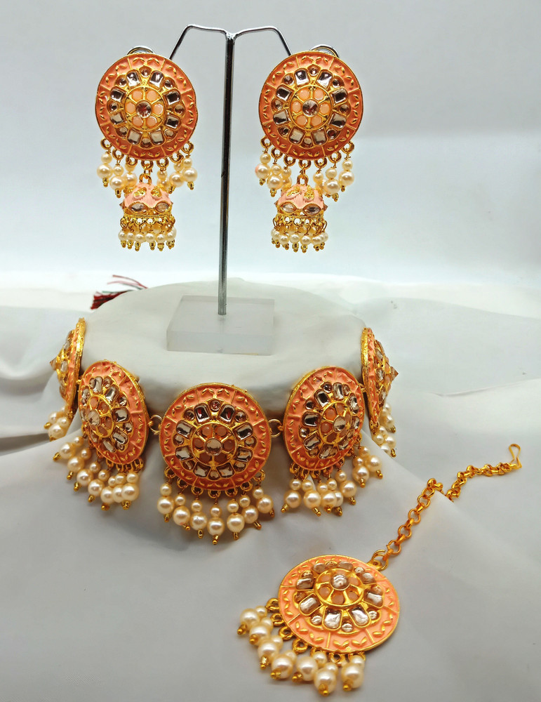 MAHAKAAL CREATION Alloy Gold plated Orange Jewellery Set Price in
