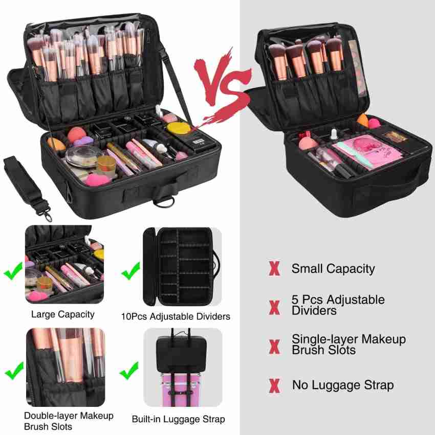 Ezloot Travel Makeup Bag Artist Storage Brush Box Adjustable Dividers& Strap Makeup Accessories Makeup, Jewelry, Multi Purpose Vanity Box Vanity Box