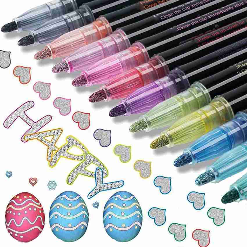 HEMICO 12 Colors Self-Outline Metallic Markers USA Double Line Outline Pens  Writing Drawing Pens at Rs 160, Mark Pen in Surat