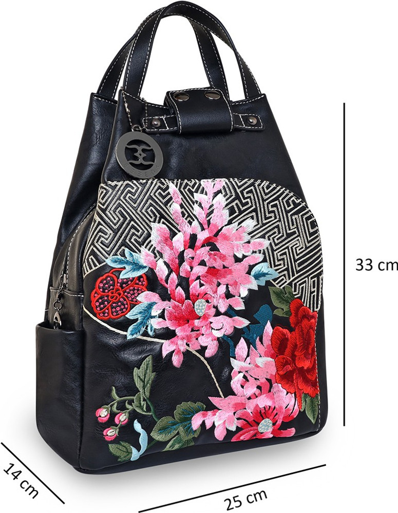Floral embroidered store leather backpack