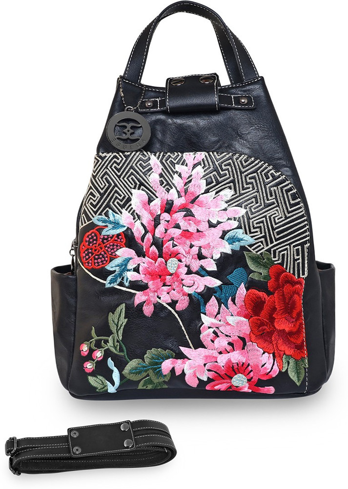 ESBEDA Floral Embroidery Backpack cum handbag 4 L Backpack Black