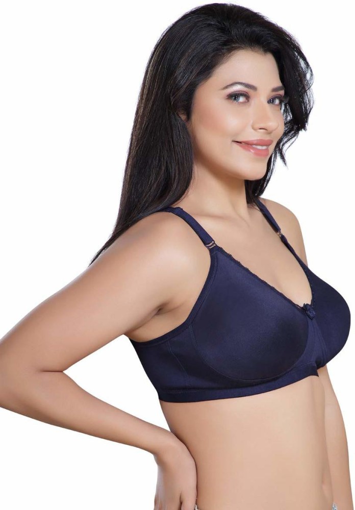 SENSITRA 38 D Cup - Plus Size -Jiggle Control Full Support Combed Cotton  Bra -Blue Women Minimizer Non Padded Bra