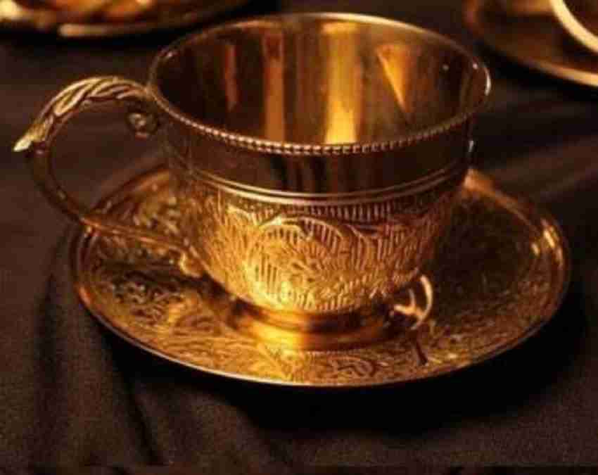 Pure Brass Round Tray with 4 Brass Cup & Saucer