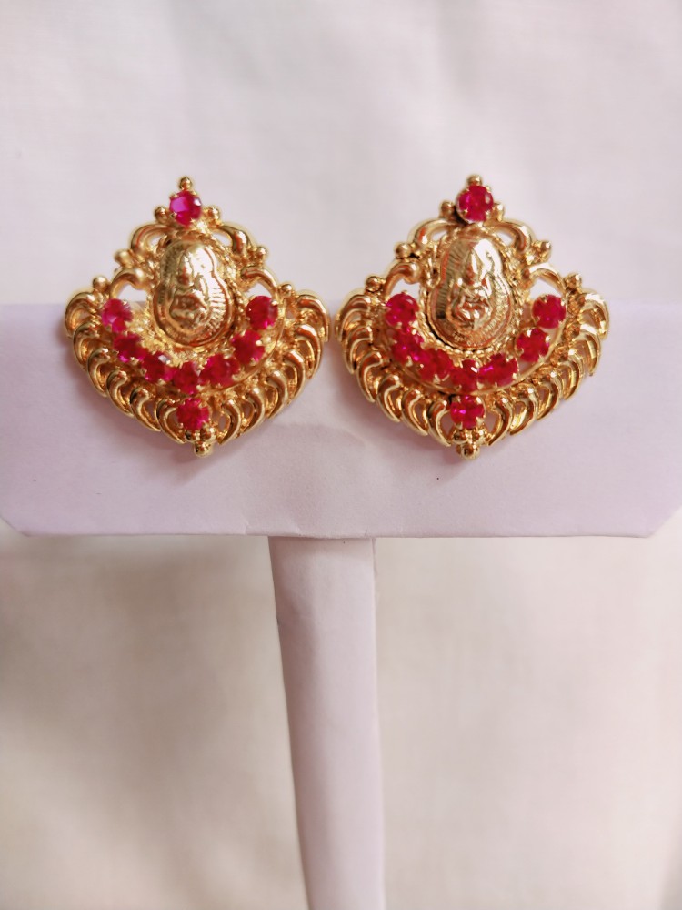 Lakshmi devi earrings models with cz stones  Swarnakshi Jewelry