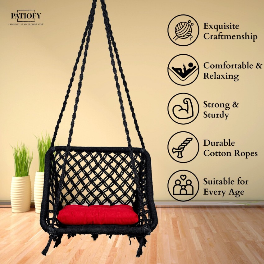 Patiofy Square Shape Wooden Swing Chair with Red Cushion & Hanging Kit/ Swing  for Adults Cotton Large Swing Price in India - Buy Patiofy Square Shape Wooden  Swing Chair with Red Cushion
